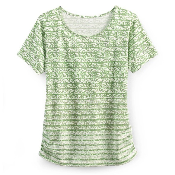 NWT Country Store Shortsleeved Green & White Top - L - Picture 1 of 2
